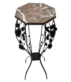 French Art Deco Wrough Iron XL Pedestal with Multi-Colored Marble Top, 1930s